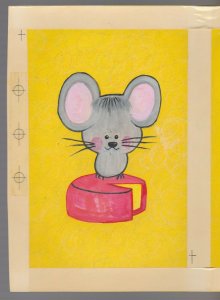 GET WELL SOON Cute Grey Mouse w/ Wheel of Cheese 7x9 Greeting Card Art #C8605