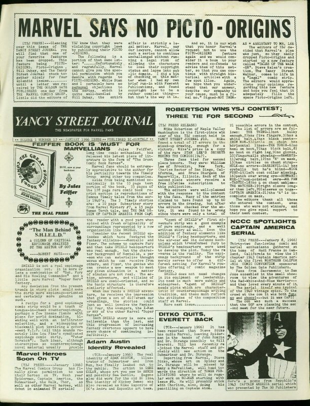 Yancy Street Journal Fanzine #12 1966- Mike Friedrich- Marvel Comics Fandom FN