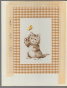 HAPPY BIRTHDAY WISHES Cute Kitten w/ Butterfly 7x9 Greeting Card Art #B8301