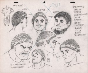 Hunky Lunky Guy Expressions Sheet Pencil Animation Art