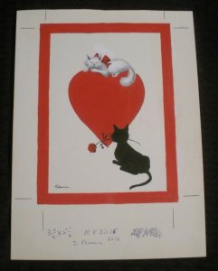 VALENTINE Black & White Cats w/ Heart 3pcs 8.5x11 Greeting Card Art #V3216