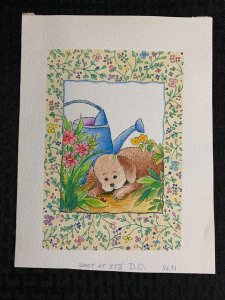 HAPPY BIRTHDAY Cute Puppy Ladybug & Watering Can 7.5x10 Greeting Card Art #8631