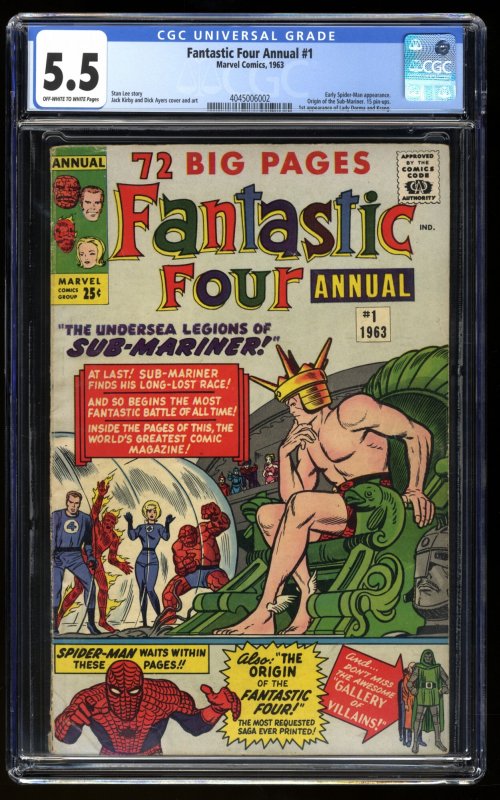 Fantastic Four Annual #1 CGC FN- 5.5 Off White to White 1st Lady Dorma!