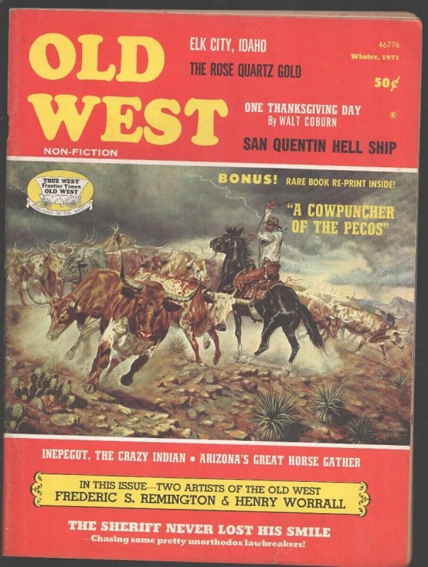 Old West-Winter 1971-Joe Grander cover art-San Quentin hell Ship-Frederic Rem...