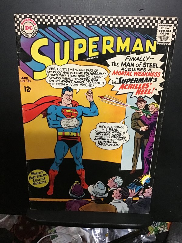 Superman #185 (1966) High-Grade Achilles’ heel! FN/VF Boca CERT! Wow!