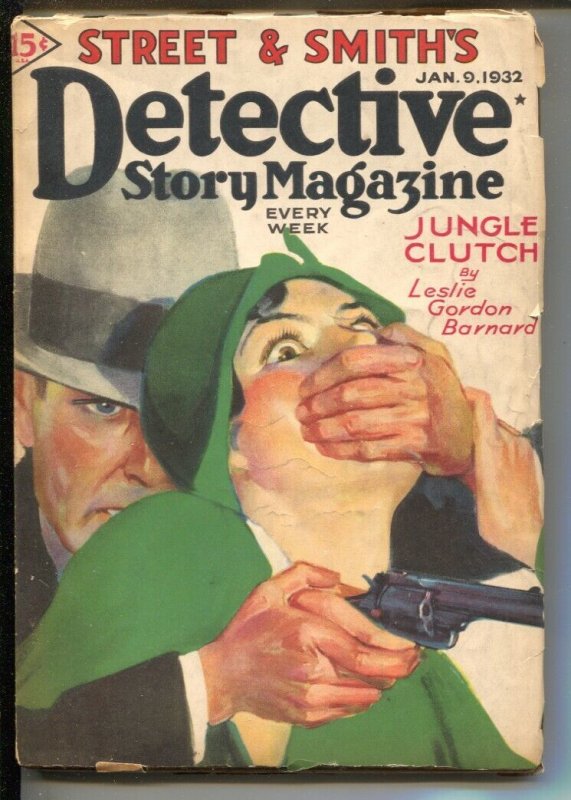 Detective Story 1/9/1932-Gun moll cover-Jungle Clutch-Leslie Gordon Baynard-P...