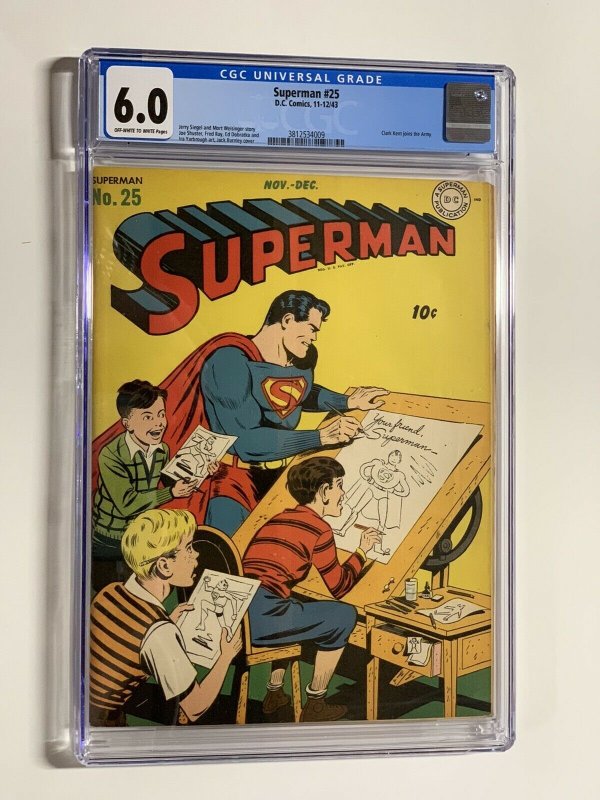 Superman 25 cgc 6.0 ow/w pages 1943 dc comics golden age