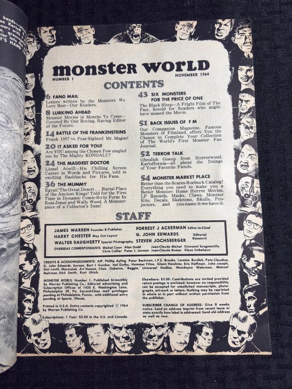 1964 MONSTER WORLD Magazine #1 FN 6.0 Frankenstein / Wally Wood / Wolfman