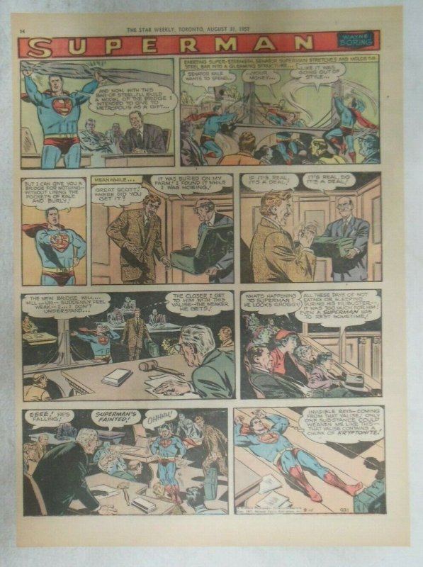 Superman Sunday Page #931 by Wayne Boring from 9/1/1957 Size ~11 x 15 inches