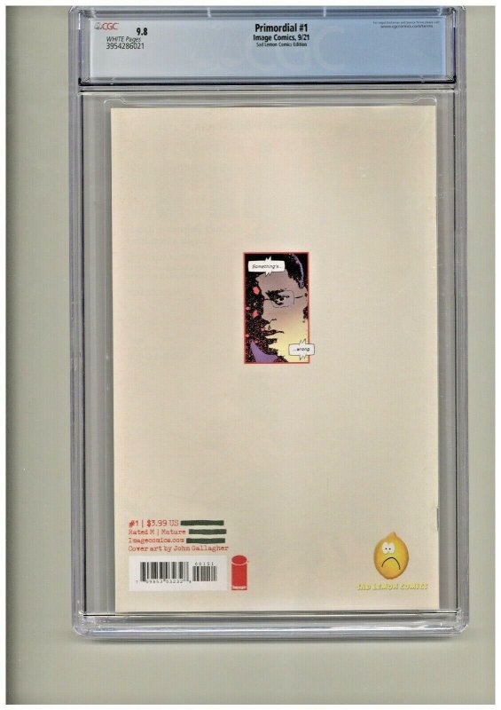 PRIMORDIAL #1 JOHN GALLAGHER COVER CGC 9.8 GORGEOUS SLAB WHITE PAGES.
