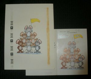 BIRTHDAY Mice Forming a Pyramid 7x10 Greeting Card Art #9532