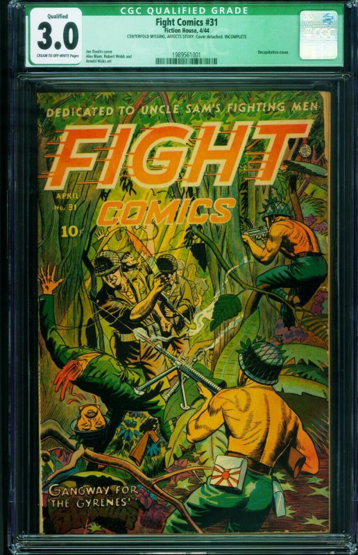 FIGHT COMICS #31-CGC 3.0 qualified-AMAZING DECAPITATION COVER! 1989561001