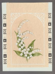 THINKING OF YOU White Bell Flowers & Leaves 6x8.5 Greeting Card Art #12082