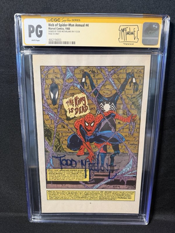 CGC SS - Web of Spider-Man Annual #4 Page 55 - Signed By Todd McFarlane 1988