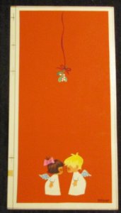 CHRISTMAS Cute Angel Babies Under Mistletoe 5.25x10 Greeting Card Art #64