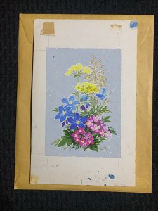 BIRTHDAY Yellow Blue Purple Flowers 6.5x10.5 Greeting Card Art B548 w/ 3 Cards