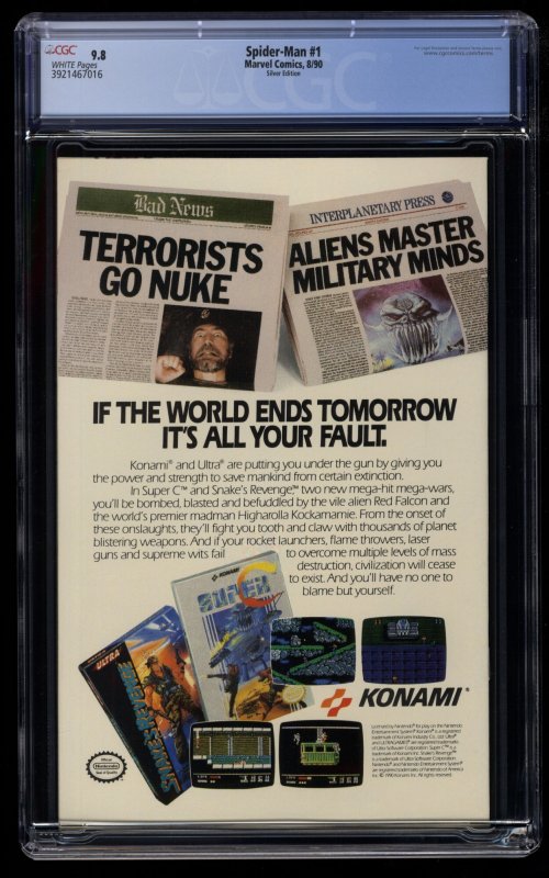 Spider-Man #1 CGC NM/M 9.8 White Pages Silver Variant Torment! Todd McFarlane!