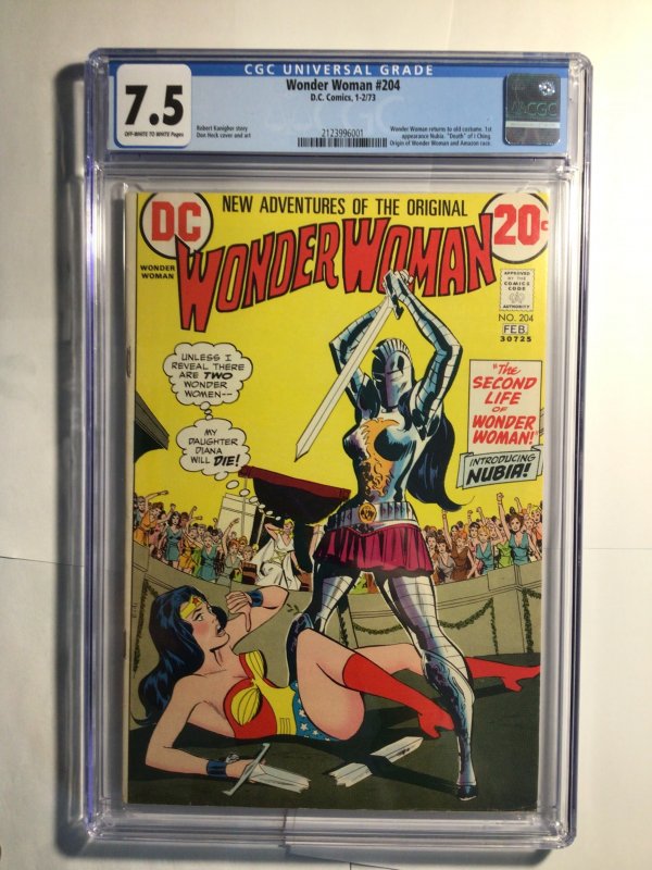 Wonder Woman #204 (1973) CGC 7.5, 1st Nubia (Black Sister of WW) Huge Spec!