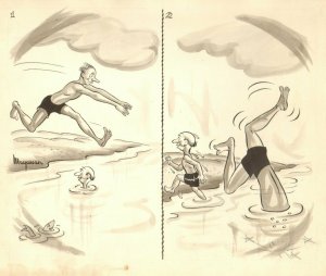 Short Guy / Tall Guy Swimming Gag art by A Magarain