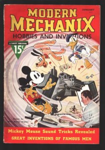 Modern Mechanix 1/1937-Mickey Mouse-Donald Duck-Pluto cover-Walt Disney-Aviat...