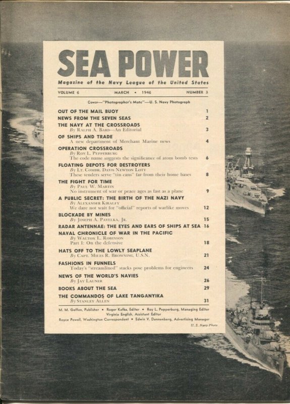 Sea Power 3/1946-military info & pix-naval defense-birth of Nazi Navy-G