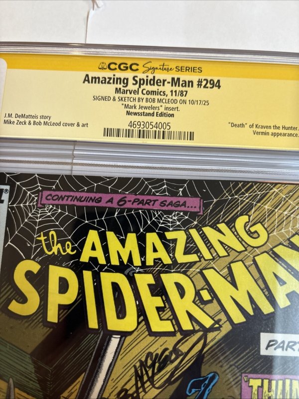 The Amazing Spider-Man (1987) # 294 (CGC 9.8 SS) Sketch Mcleod  • Mark Jewelers