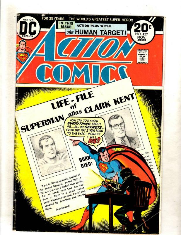 Action Comics # 429 FN DC Bronze Age Comic Book Superman Clark Kent Smallvi JL15