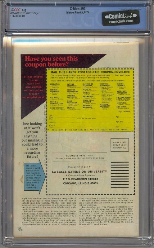 X-MEN #94 CGC 4.0 2ND NEW X-MEN