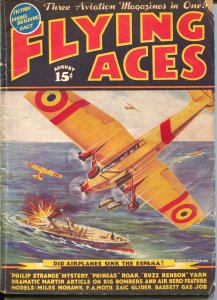 Flying Aces 8/1937-pulp-Philip Strange-Buss Benson-August Schomburg-G/VG