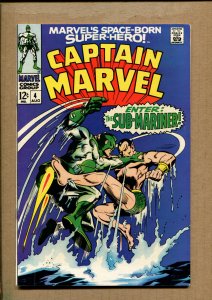 Captain Marvel #4 - Battle Against The Sub-Mariner! -1968 (Grade 6.0) WH