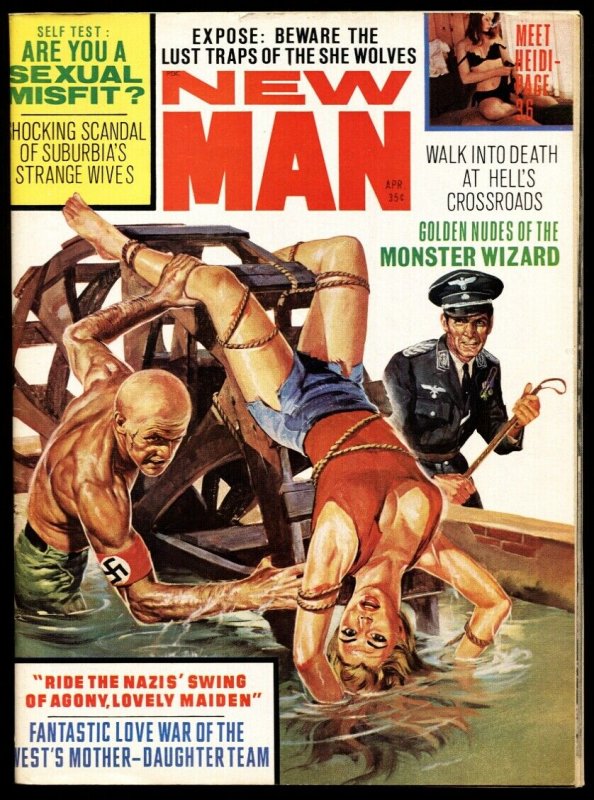 New Man April 1968-NORMAN SAUNDERS NAZI water torture cover-Pulp mag