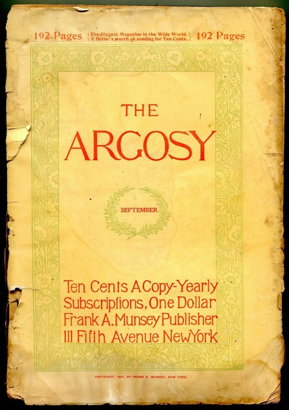 Argosy September 1897- Early Pulp fiction title poor