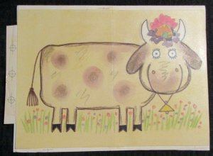 MOTHER'S DAY Spotted Purple Cow w/ Flowers 10x7.5 Greeting Card Art #9860