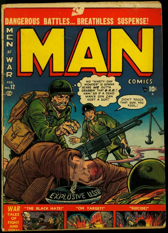 Man Comics #12 1952- Atlas War Comic- Maneely- Black Hate G/VG