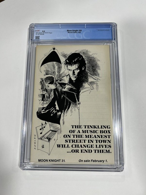 MOON KNIGHT 30 CGC 9.2 OW/W PAGES MARVEL 1983