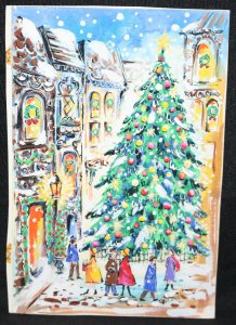 Big Tree in Quaint Town 1982 Christmas Greeting Card Painted art by Bob Hessler