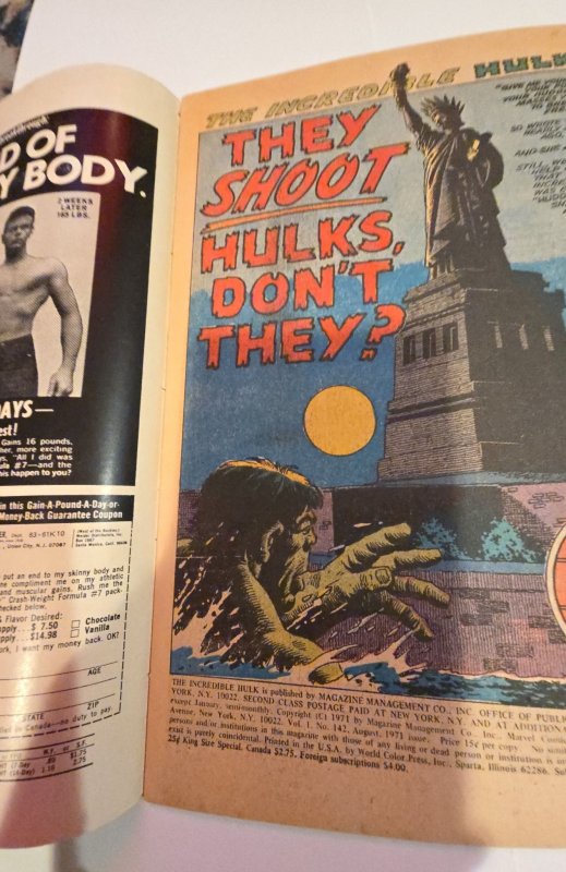 The Incredible HULK #142 Marvel Comics 1971 Nice Key Collectible VALKYRIE Issue!