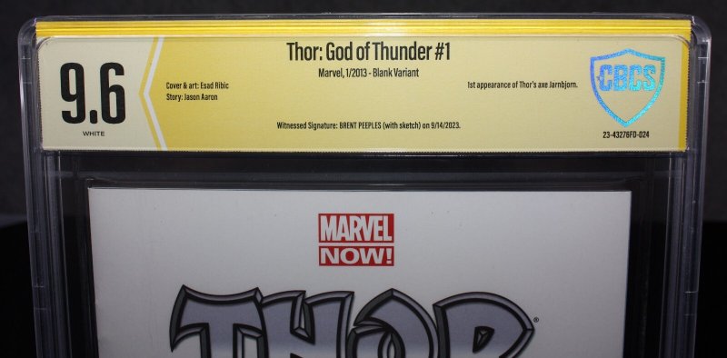 Thor: God of Thunder #1 CBCS (9.6) Signed & Sketched by Brent Peeples - 2013