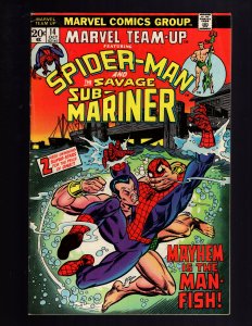 Marvel Team-Up #14 (1973) MAYHEM IS THE MAN-FISH! Subby vs Spidey / ID#293