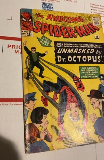 The Amazing Spider-Man #12 (1964)unmasked by doc ock-I/2imch spine split