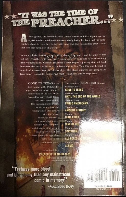 Preacher Gone to Texas DC Comics Vertigo Garth Ennis Steve Dillon TPB #1
