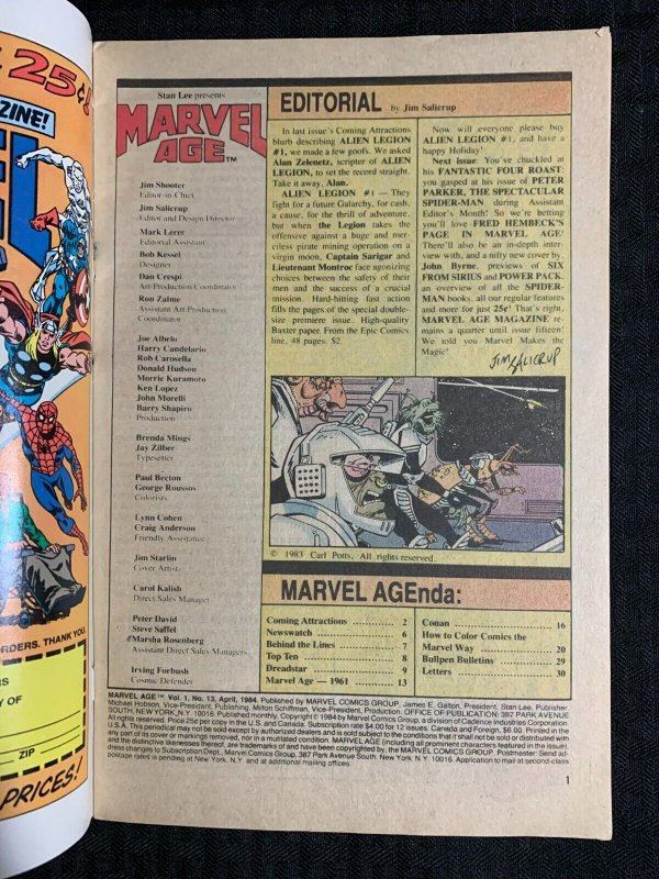 1984 MARVEL AGE #13 VG 4.0 Dreadstar / Spider-Man Black Costume