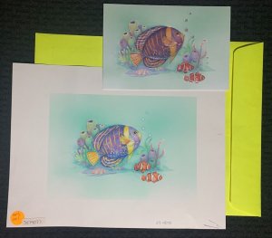 NOTE CARD Beautiful Purple & Orage Saltwater Fish 12x9 Greeting Card Art #4073