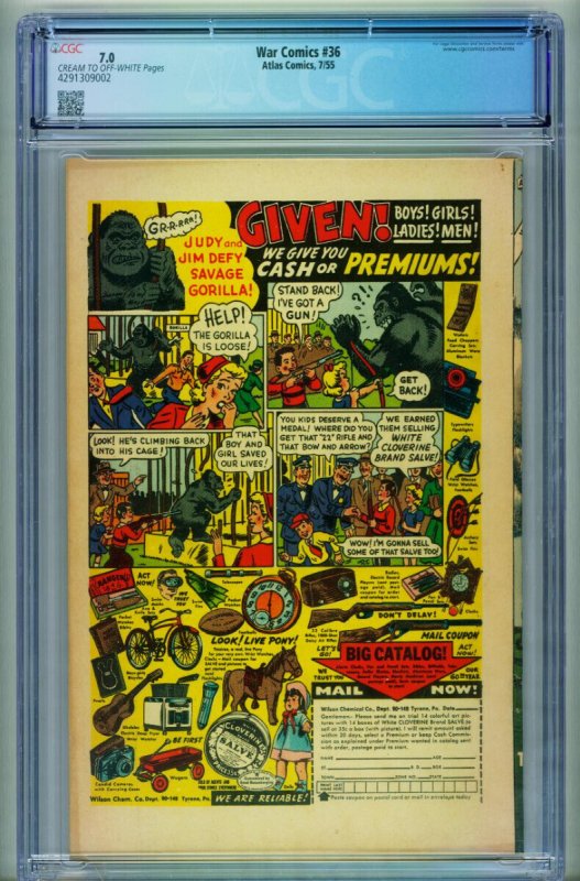 War #36  1955 - Atlas -CGC 7.0 - Comic Book-4291309002
