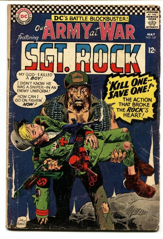 OUR ARMY AT WAR #167 1966-DC WAR COMIC-SGT. ROCK- VG-