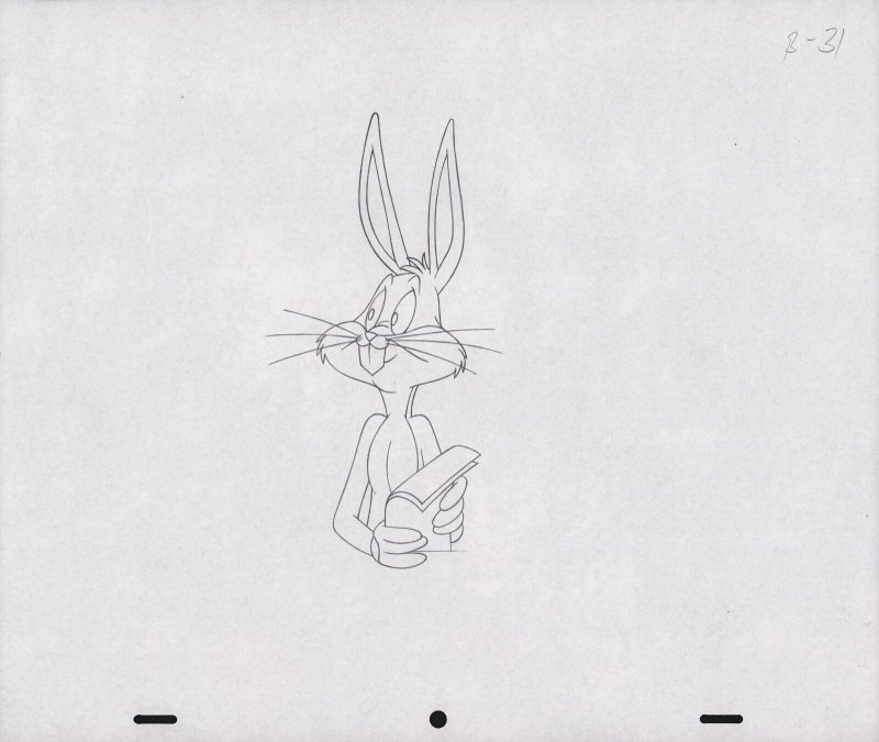Bugs Bunny Animation Pencil Art - B-31 - Holding Papers - Looking Askance
