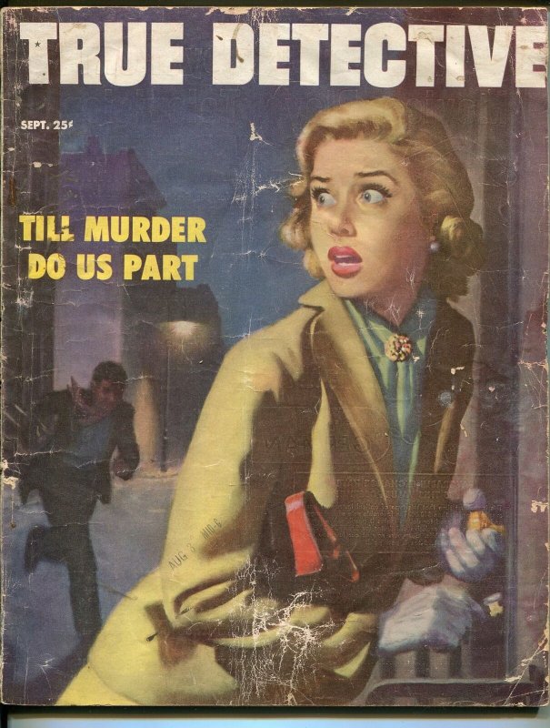 True Detective 9/1953-terrified woman cover-Osni Brown-pulp exploitation-FR/G