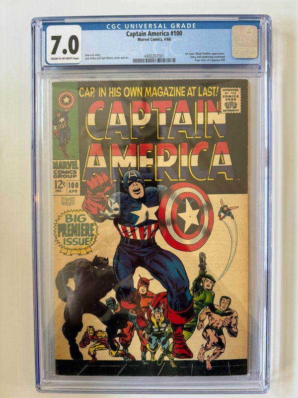 Captain America #100 CGC 7.0 - First Solo 1968 Key Issue (1968)