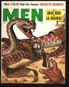 Men Magazine 2/1955-Raphael De Soto vicious snake attack cover-War action-mys...
