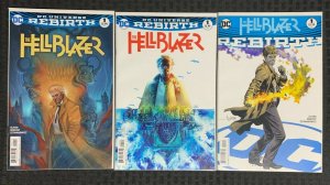 2016 THE HELLBLAZER DC Rebirth #1 NM- 9.2 LOT of 3 w/ Variant Covers